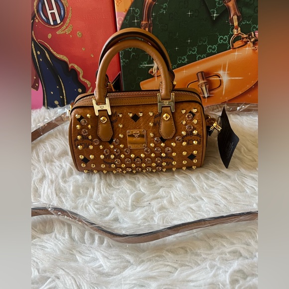 MCM Cognac Visetos Swarovzki mini boston 2 way - Picture 1 of 14